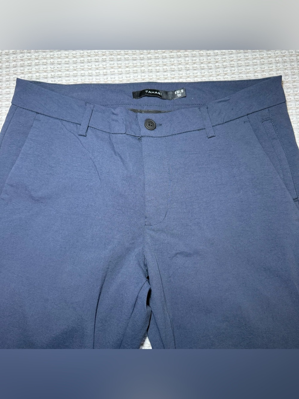 Tahari Men’s Navy Blue Solid Flat Front Casual Pants 30" Waist Pockets Button - Picture 3 of 10